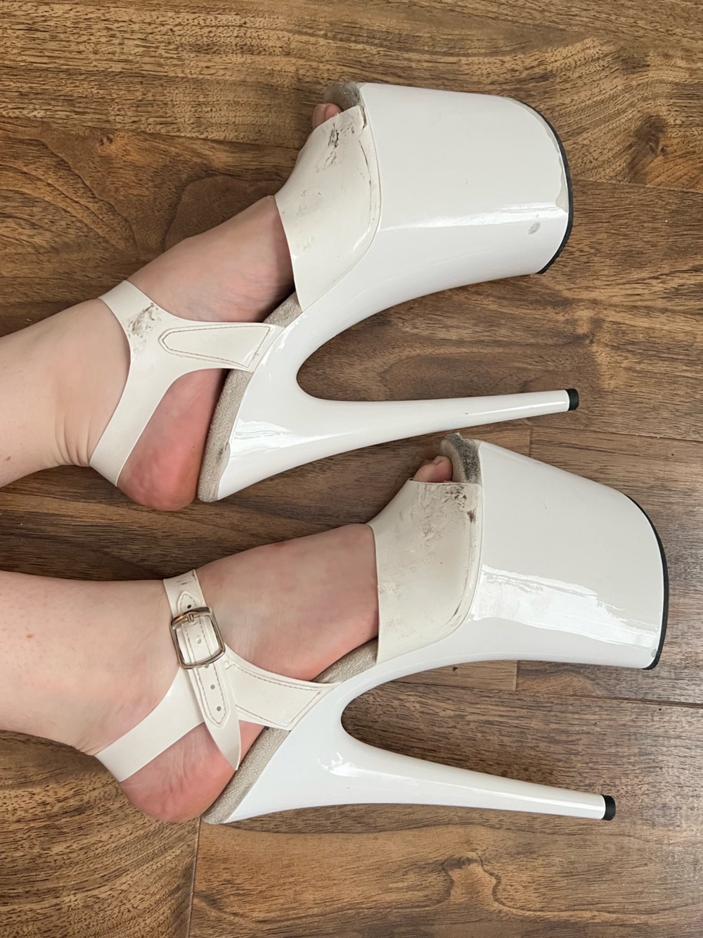 Pleaser White Platform Heels Size 8 8 inches Well Worn